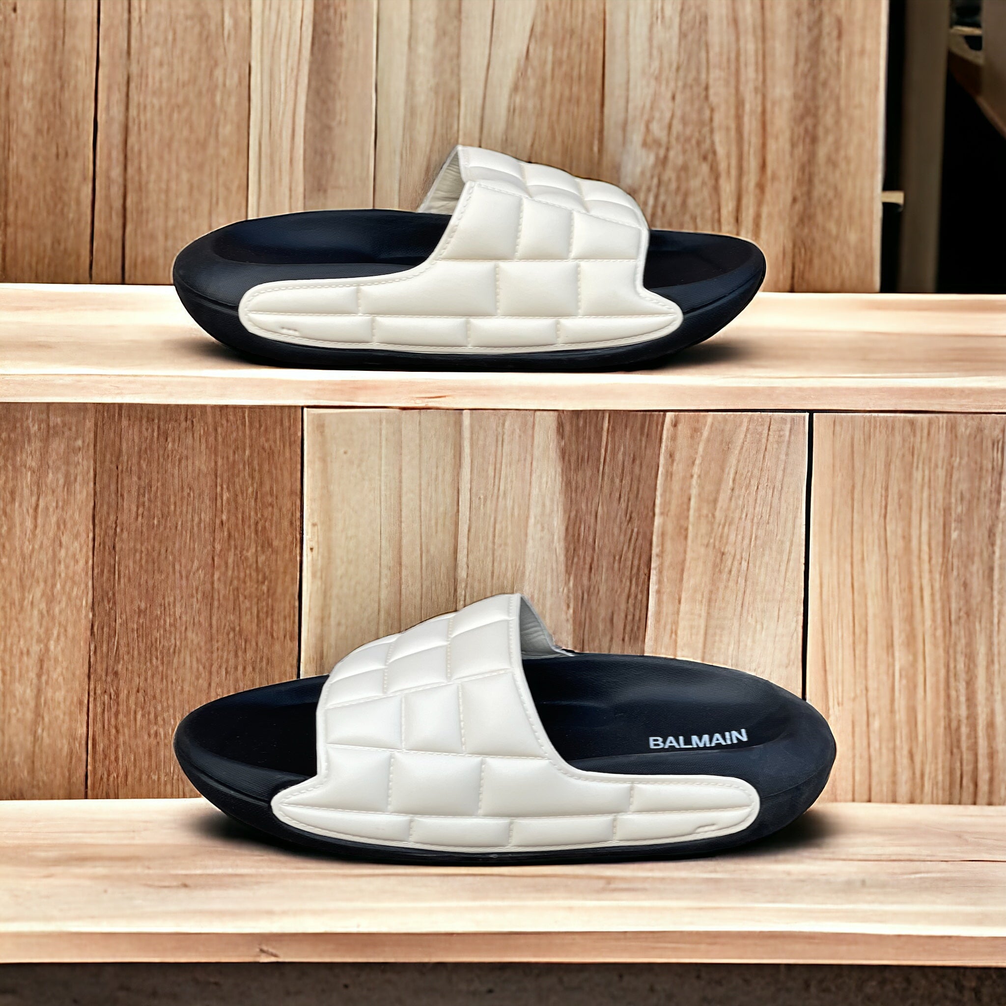 Original Black White-Square Balmain Slides SBS-205