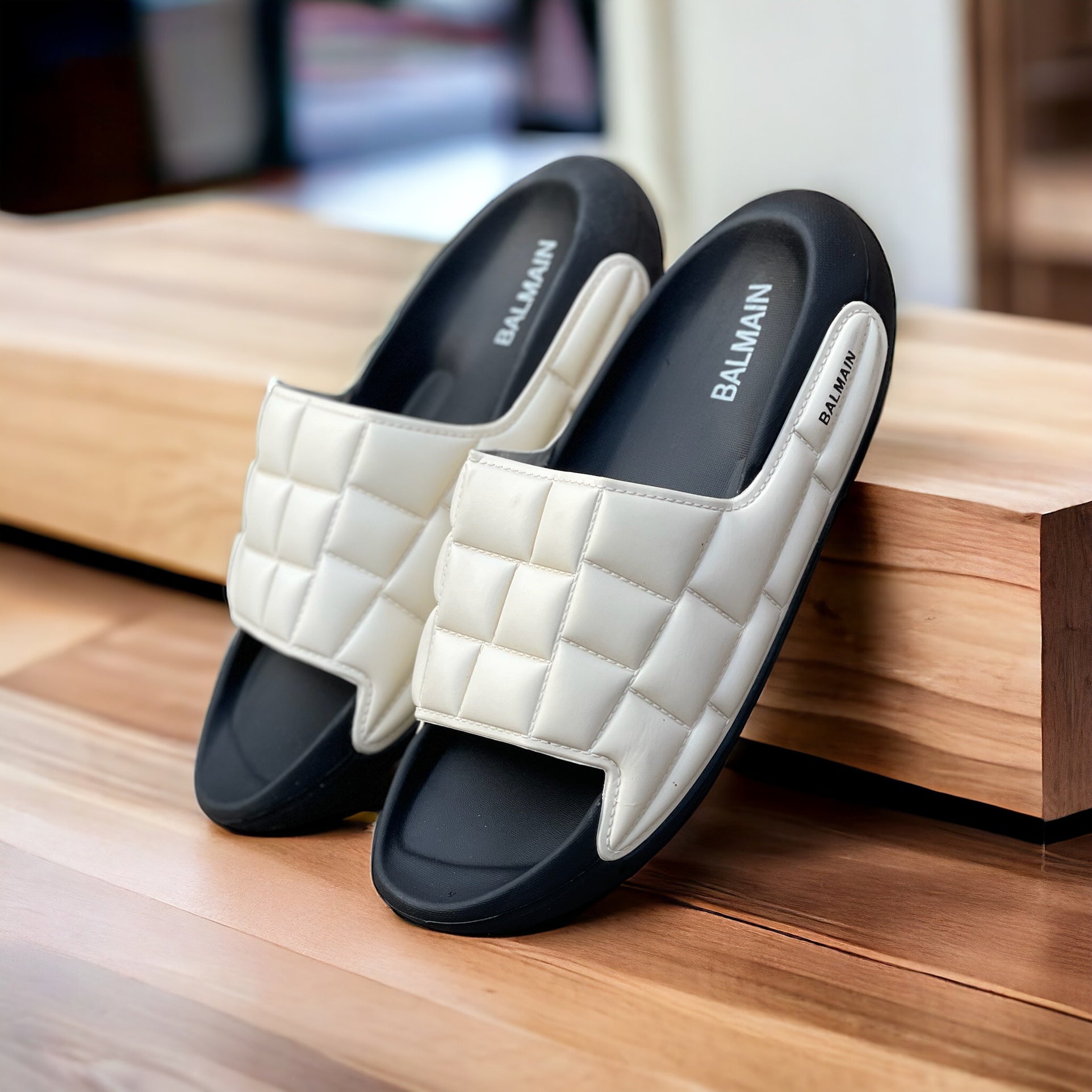 Original Black White-Square Balmain Slides SBS-205